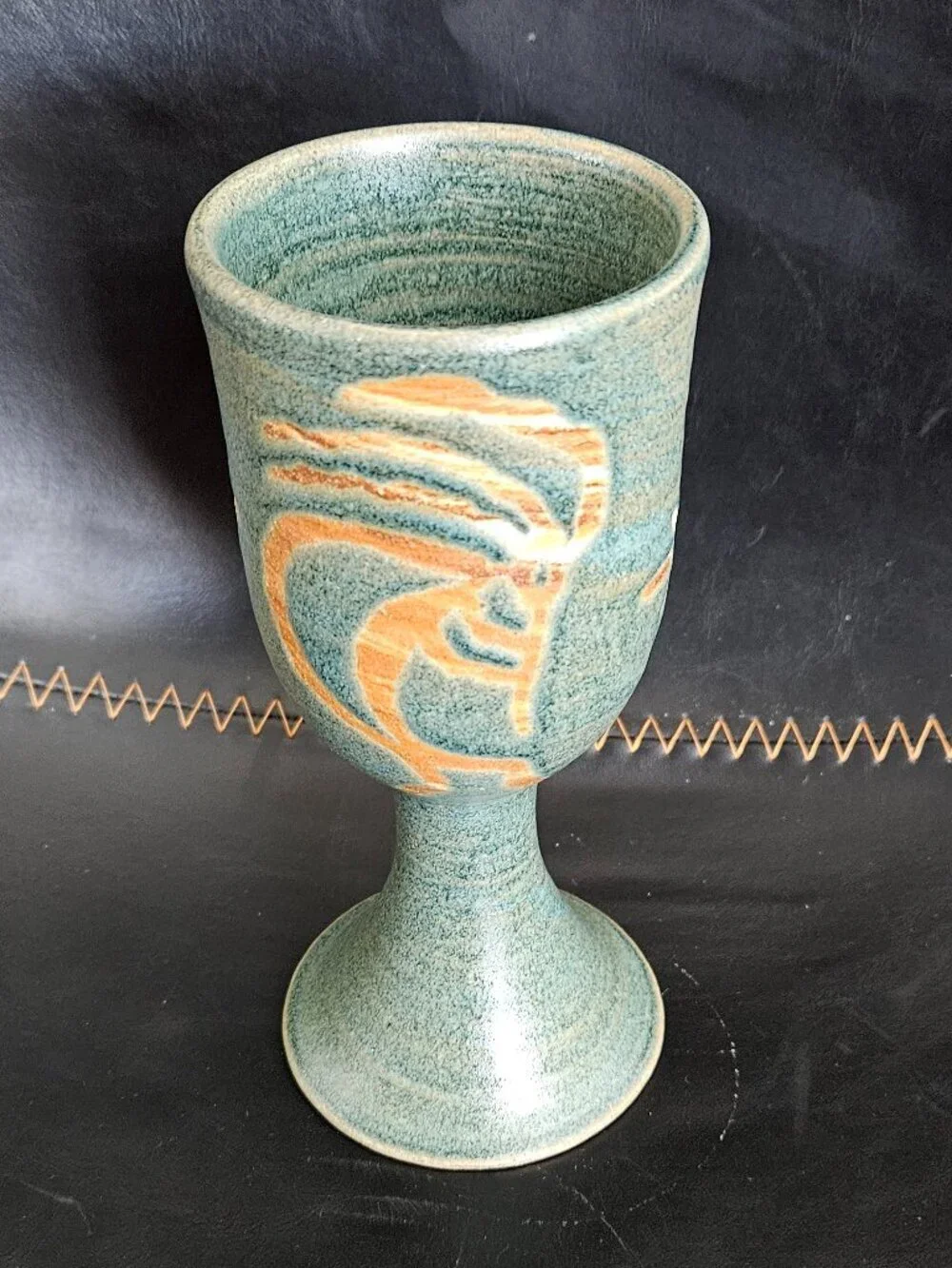 Vintage Kokopelli Studio Pottery Wine Goblet Signed Moki Blue Teal Glazed 2000